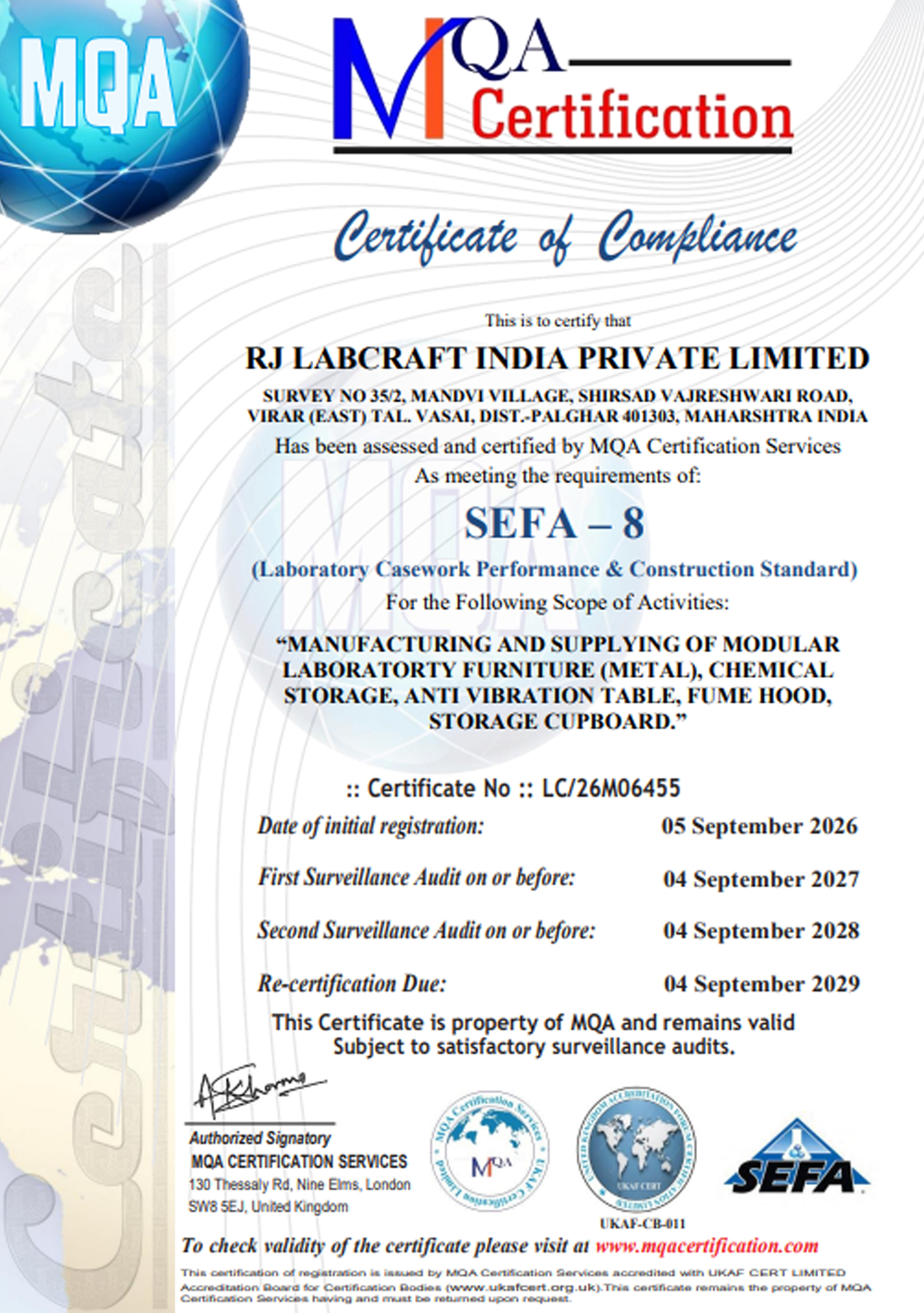 SEFA-8 Certification